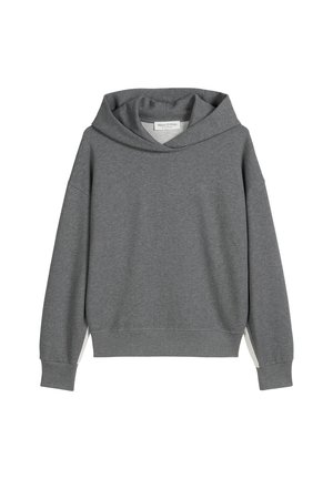 Haut de survêtement gris avec une coupe décontractée, une capuche surdimensionnée et des fentes latérales. Fabriqué en tissu doux avec des poignets côtelés et un discret logo.