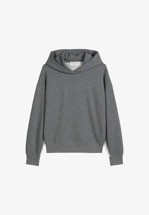 Grijze hoodie met een relaxed fit, een oversized capuchon en zijsplitten. Gemaakt van zachte stof met geribbelde manchetten en een subtiele logo-detail.