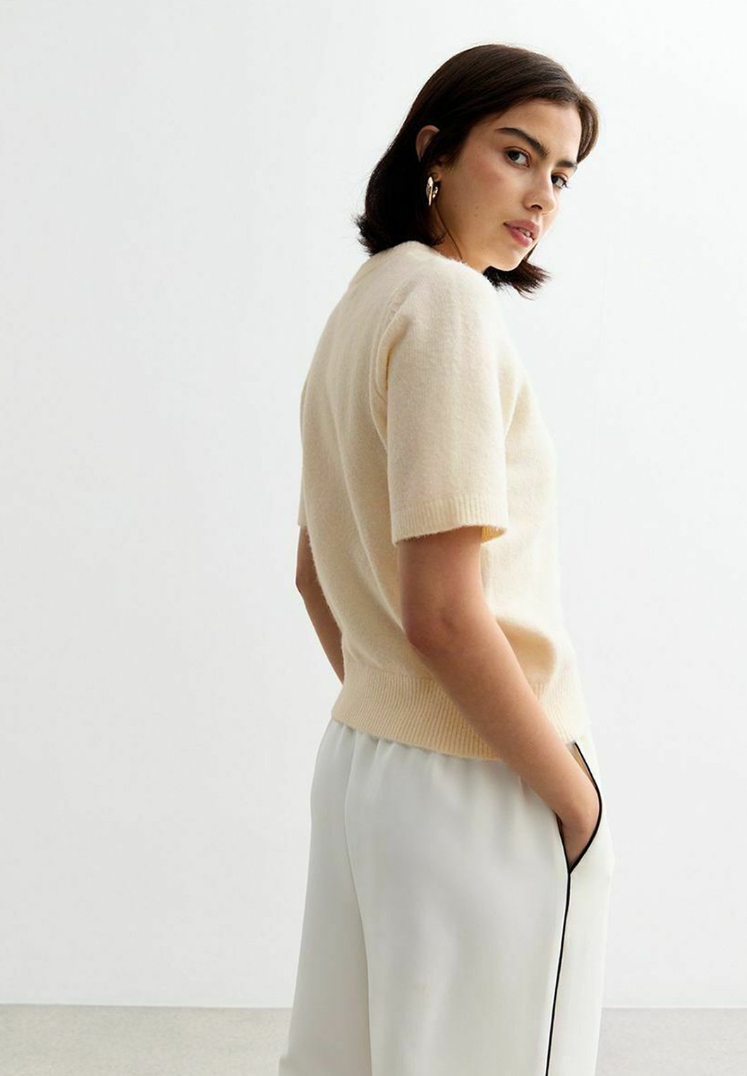 New Look SHORT SLEEVE - Jumper - cream/beige - Zalando