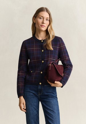 GANT, CHECK KNIT C-NECK CARDIGAN - Жилетка - evening blue