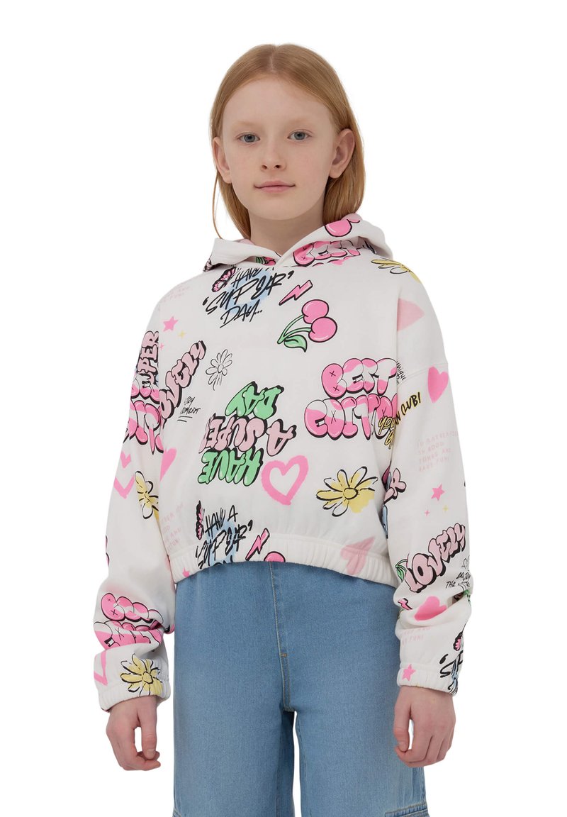 Terranova ALLOVER GRAFFITI Felpa con cappuccio bianco lana