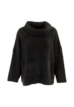 Zwarte pullovertrui van textiel met een structuur, met een brede col en verlaagde schouders. Het ontwerp is oversized met een rechte zoom.