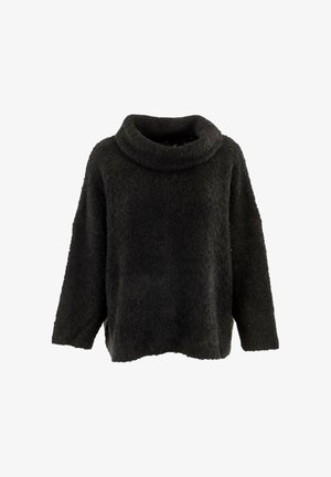 Zwarte pullovertrui van textiel met een structuur, met een brede col en verlaagde schouders. Het ontwerp is oversized met een rechte zoom.