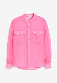 Roze langemouwen overhemd van lichtgewicht stof, met een knoopsluiting aan de voorkant, twee borstzakken en een losse pasvorm met een afgeronde zoom.