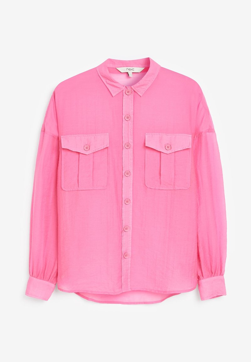Roze langemouwen overhemd van lichtgewicht stof, met een knoopsluiting aan de voorkant, twee borstzakken en een losse pasvorm met een afgeronde zoom.