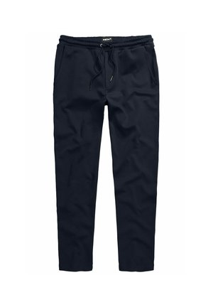 Pantalons de jogging bleu marine en tissu doux, dotés d'une taille élastique avec cordon de serrage, de poches latérales et d'une coupe fuselée.