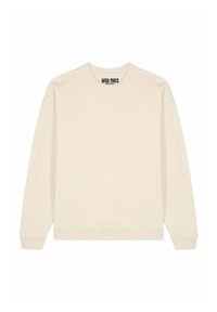 Licht beige sweatshirt met een ronde hals, lange mouwen, geribbelde manchetten en zoom. Voorzien van het merklabel "MIRA PARIS" in de hals aan de binnenkant.