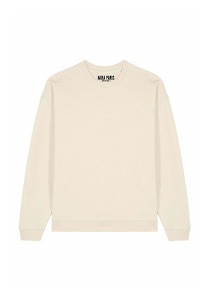 Licht beige sweatshirt met een ronde hals, lange mouwen, geribbelde manchetten en zoom. Voorzien van het merklabel "MIRA PARIS" in de hals aan de binnenkant.