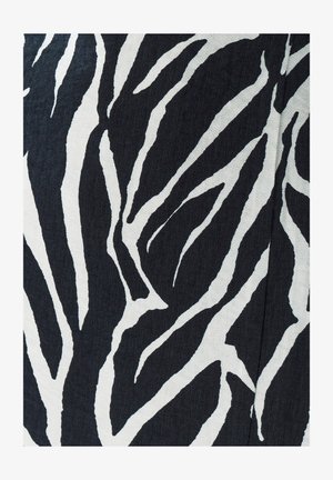 Black fabric featuring a bold white zebra stripe pattern. Texture appears soft with a slight ribbed appearance.