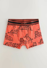 Orange boxer briefs med sort tigerprint, med en sort elastik med "NEXT" logo. Fremstillet af en blød bomuldsblanding.