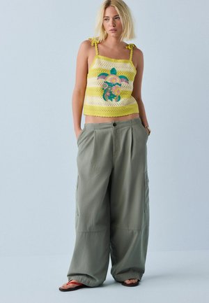 Next, Top - lime green stripe embroidered