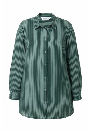 Groen gestreepte shirt met lange mouwen, knoopsluiting aan de voorkant en een klassieke kraag. Gemaakt van een gladde stof met een relaxte pasvorm.