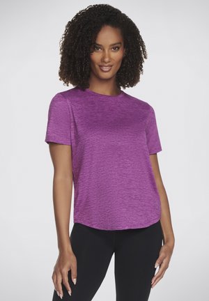 Lila Kurzarm-T-Shirt mit rundem Ausschnitt, aus weichem, leichtem Stoff, mit einem leicht lockeren Sitz und subtiler Textur.