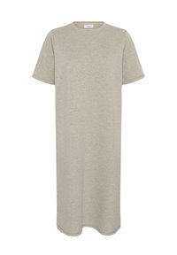 Gai beidzis, vaļīgs T-krekliņš, kas izgatavots no mīkstas auduma. Apaļš kakla izgriezums, īsas piedurknes, taisna apakšmala ar nedaudz tekstūras. Nav rakstu vai rotājumu.