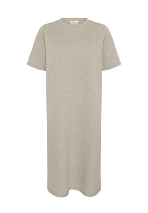 Gai beidzis, vaļīgs T-krekliņš, kas izgatavots no mīkstas auduma. Apaļš kakla izgriezums, īsas piedurknes, taisna apakšmala ar nedaudz tekstūras. Nav rakstu vai rotājumu.