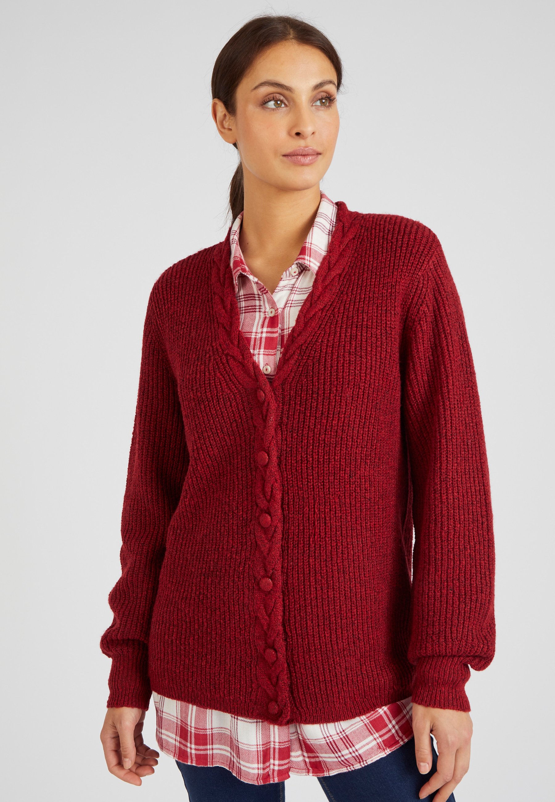 Damart PERLÉE PATTE TORSADÉE Gilet bordeaux/rose