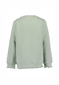 Felpa verde chiaro con maniche lunghe, colletto a coste e orlo arricciato. Realizzata in tessuto morbido, presenta un colore uniforme senza motivi.