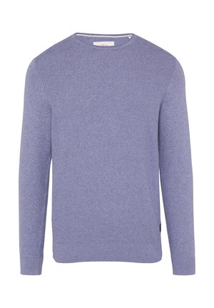 Suéter de manga larga color púrpura claro con cuello redondo. Fabricado en tejido de punto que presenta un patrón texturizado. Sin logotipos ni adornos visibles.