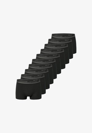 Czarne bokserki wykonane z bawełny, z szerokim elastycznym paskiem w talii z logo "uncover". Dziesięć par wyeksponowanych w rzędzie.