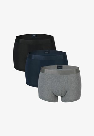 Drei Paar Herren-Boxershorts in Schwarz, Marineblau und Grau, jeweils mit einem Markenbund mit der Aufschrift "JOOP!".