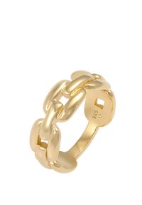 Bague en maillon de chaîne en ton or avec des maillons arrondis et polis et un intérieur lisse. Marquée "925" à l'intérieur de l'anneau.