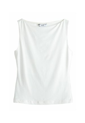 Valgetuvalge puuvillane topp laia paadikaelusega ja väikese "NEXT" kaubamärgiga sildiga kaeluse tagaosadel.