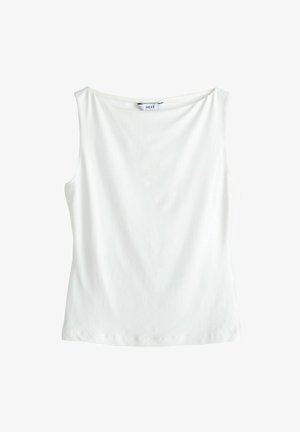 Valgetuvalge puuvillane topp laia paadikaelusega ja väikese "NEXT" kaubamärgiga sildiga kaeluse tagaosadel.