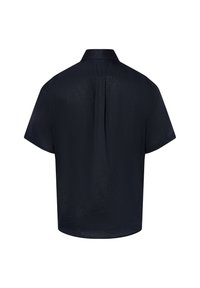 Korte mouwen shirt in marineblauw, met een gladde textuur, klassieke kraag en een plooitje aan de achterkant voor bewegingsvrijheid.