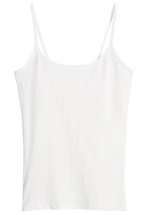 Bílá bezramínková kojící košile s tenkými ramínky, vyrobená z hladké bavlny. Má kulatý výstřih a rovný lem. Základní design, lehká tkanina.