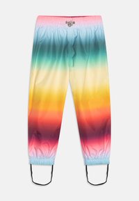 Färgglada joggers med elastisk midja som har ett gradientmönster som övergår från rosa till teal till gult, med justerbara ankelremmar.