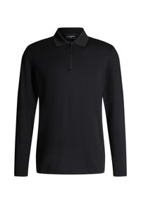 Polo shirt nero a maniche lunghe con colletto zip, realizzato in tessuto morbido con design aderente e silhouette minimalista.