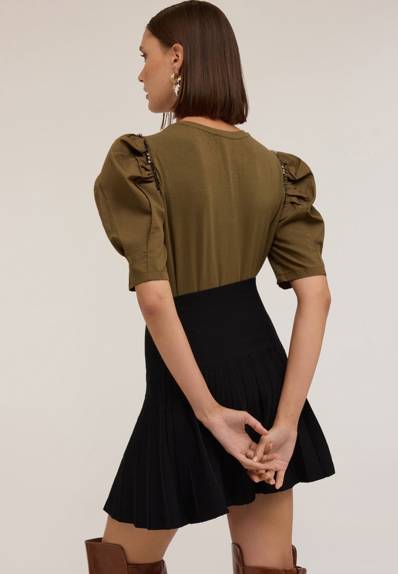 YMING T-Shirt Abito Donna Manica Corta – Girocollo, Mini Swing Dress Verde Militare – Cotone+Poliestere, Taglia XXS - 2