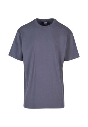 Grå bomullströja med rund hals och korta ärmar. Slät textur, avslappnad passform och inga synliga mönster eller accenter.