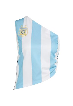 Fascia per collo a tema bandiera argentina in tessuto leggero, con strisce alternate azzurre e bianche, con logo ricamato.