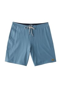 Blauwe zwembroek van lichtgewicht stof. Voorzien van een trekkoord in de taille en een klein logo op de rechteronderzijde.