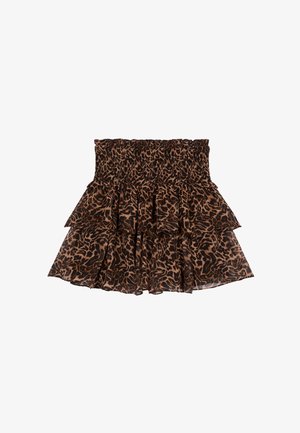 Gonna mini a strati con motivo leopardo marrone e nero e una vita alta arricciata.