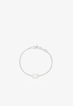 Bracciale a catena in argento con un charm centrale a forma di nuvola allungata, caratterizzato da una superficie lucida e iridescente.