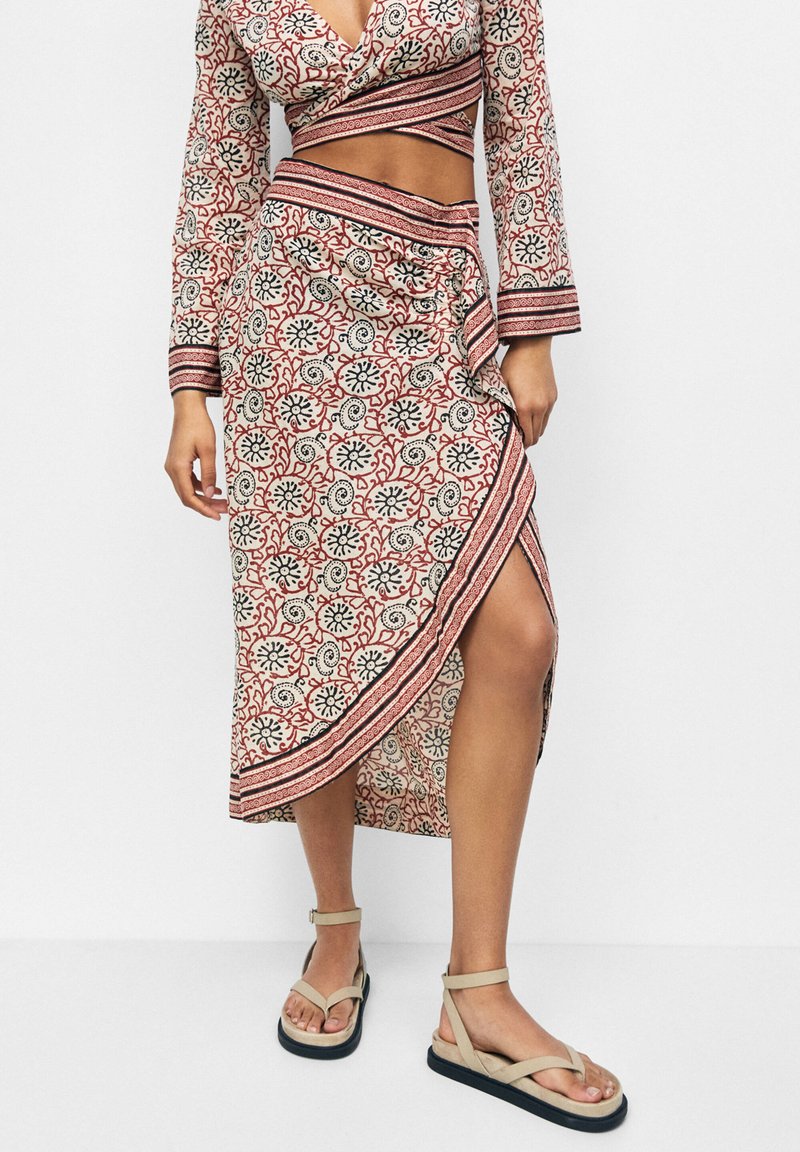 PULL&BEAR MIDI SARONG Wickelrock mottled dark red/dunkelrotmeliert