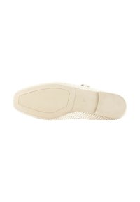 Suela de un zapato, color beige claro, superficie de agarre de goma texturizada con un patrón, con la marca de tamaño "37" visible en el lateral.