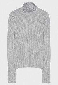 Pull à col roulé côtelé gris en maille douce, doté de manches longues et d'une silhouette ajustée.