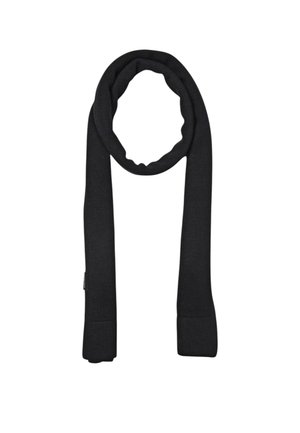 Sciarpa nera a coste in maglia con design tubolare, caratterizzata da una texture liscia e finitura uniforme, adatta per un look casual.
