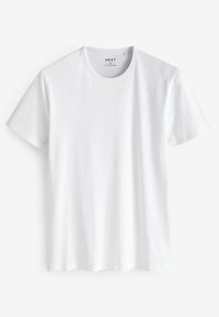Katoenen T-shirt in het wit, rond de hals, korte mouwen, eenvoudig ontwerp zonder patronen of accenten, gladde textuur, standaard pasvorm.