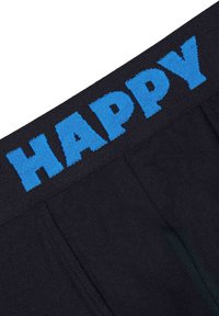 Crne pamučne gaćice sa širokim pojasom na kojem je upleteno slovo "SRETAN" u živahnoj plavoj boji. Glatka tekstura, jednostavan dizajn.