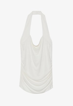 Hvid top med halterneck, lavet af blød stof, med en scoop ryg og sammenfoldede detaljer foran for ekstra tekstur.