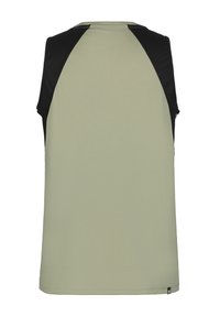 Ärmös träningstopp med en ljusgrön framsida, svarta axelaccenter, texturerad tyg och rak nederkant.