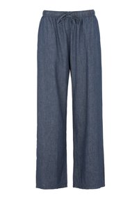 Breda byxor i lätt denim med dragsko i midjan, i en enfärgad mörkblå färg med subtil textur.