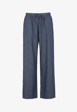 Weite Hosen aus leichtem Denim mit einem Kordelzug-Bund, in einer einfarbigen, dunklen blauen Farbe mit subtiler Textur.