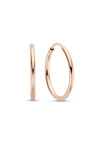 Boucles d'oreilles créoles en or rose avec une finition lisse et polie. Forme circulaire avec une fermeture à charnière, affichant un design simple et épuré.