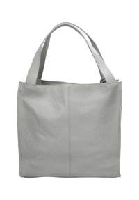 Sac fourre-tout en cuir gris à finition texturée, doté de deux poignées solides et d'une ouverture supérieure. Style minimaliste sans quincaillerie visible.