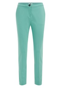 Turkosa slim-fit byxor, tillverkade av smidig textil, med stängning fram med knapp och prydlig sömnad, som har en ren och skräddarsydd silhuett.